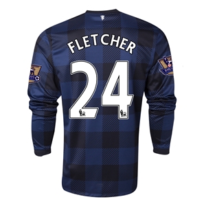 13-14 Manchester United #24 FLETCHER Away Black Long Sleeve Jersey Shirt - Click Image to Close